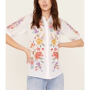 Johnny Was Workshop Petunia Lisbon Shirt Floral Embroidered Size Small Boho
